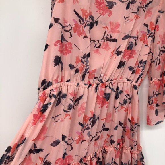 NWT Eliza J pink floral bell sleeve tiered ruffle dress 16W - Picture 4 of 10